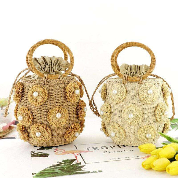 Bolsa Pequena de mão Cesto Crochê Bordado Praia