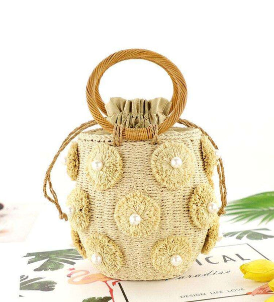 Bolsa Pequena de mão Cesto Crochê Bordado Praia
