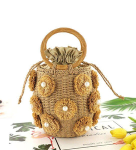 Bolsa Pequena de mão Cesto Crochê Bordado Praia