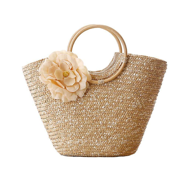 Bolsa Grande de Mão em Palha Floral Praia