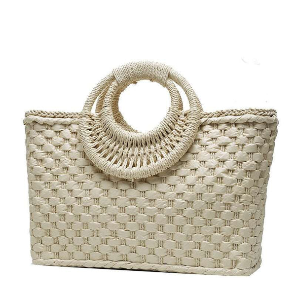 Bolsa Grande de Mão em Palha Trançada Artesanal Praia