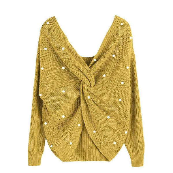 Blusa Solta de Lã Manga Longa com Pérolas