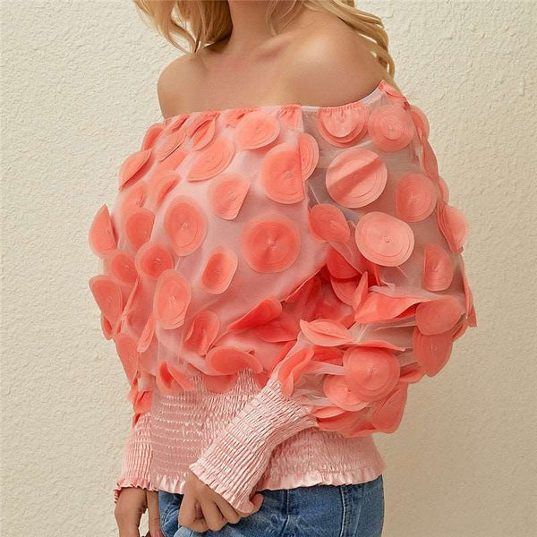 Blusa Solta Ombro a Ombro Manga Longa Bufante