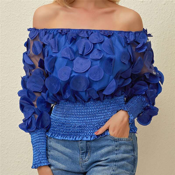 Blusa Solta Ombro a Ombro Manga Longa Bufante