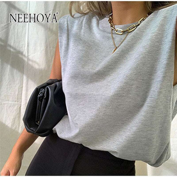 Blusa Solta sem Mangas com Gola Redonda