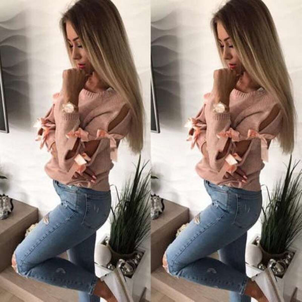 Blusa Manga Longa de Lã com laço de Cetim