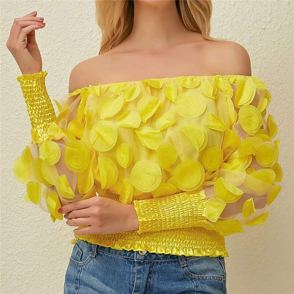 Blusa Solta Ombro a Ombro Manga Longa Bufante