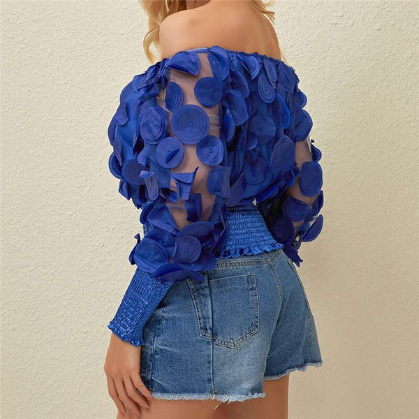Blusa Solta Ombro a Ombro Manga Longa Bufante