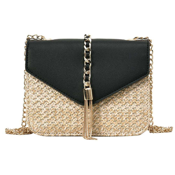 Bolsa Artesanal Pequena de Palha e Alça de Corrente