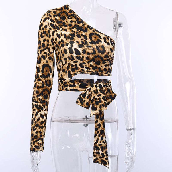 Blusa Manga Única Animal Print Onça com Recorte na Cintura