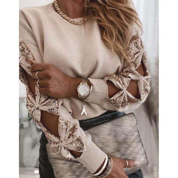 Blusa de Malha com Paetê Manga Longa