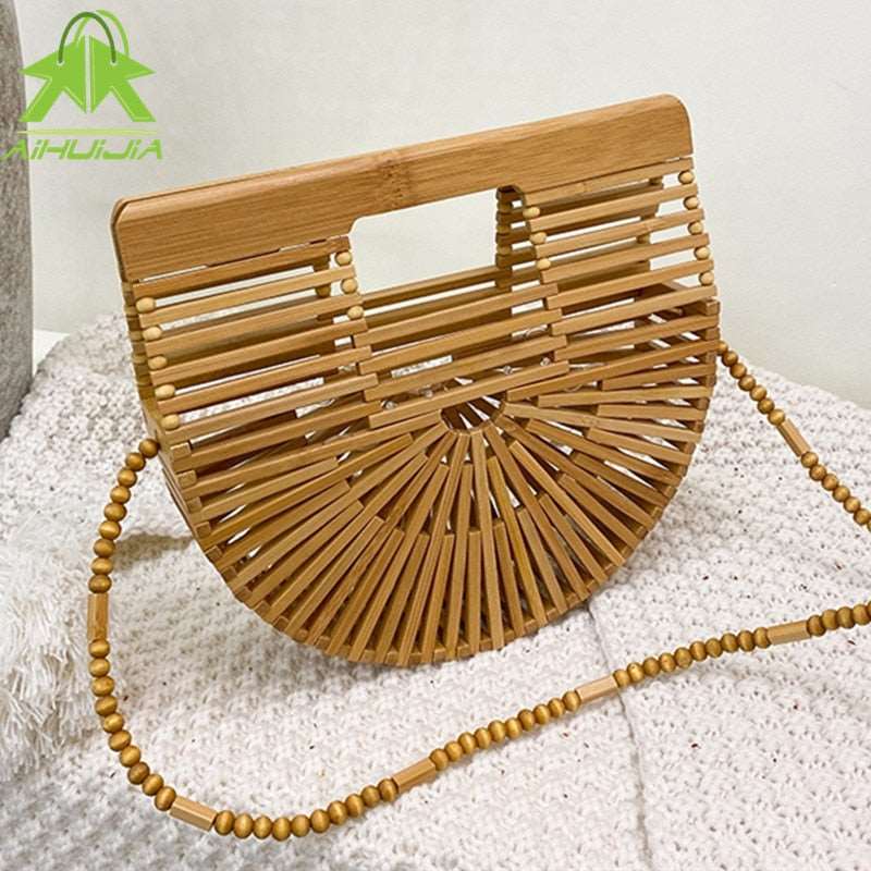 Bolsa Pequena de Ombro em Bambu e Madeira Praia
