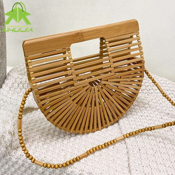Bolsa Pequena de Ombro em Bambu e Madeira Praia