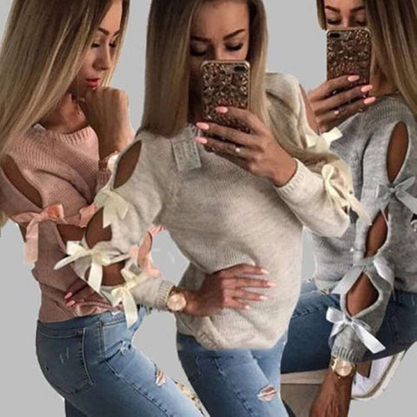Blusa Manga Longa de Lã com laço de Cetim