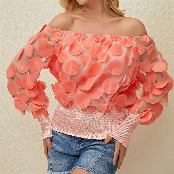 Blusa Solta Ombro a Ombro Manga Longa Bufante
