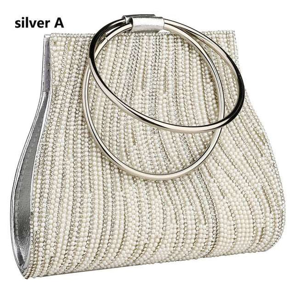 Bolsa Pequena com Cristais e Pérolas Alça de Metal