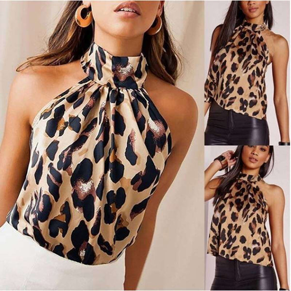 Blusa sem Mangas Gola Alta Animal Print Onça