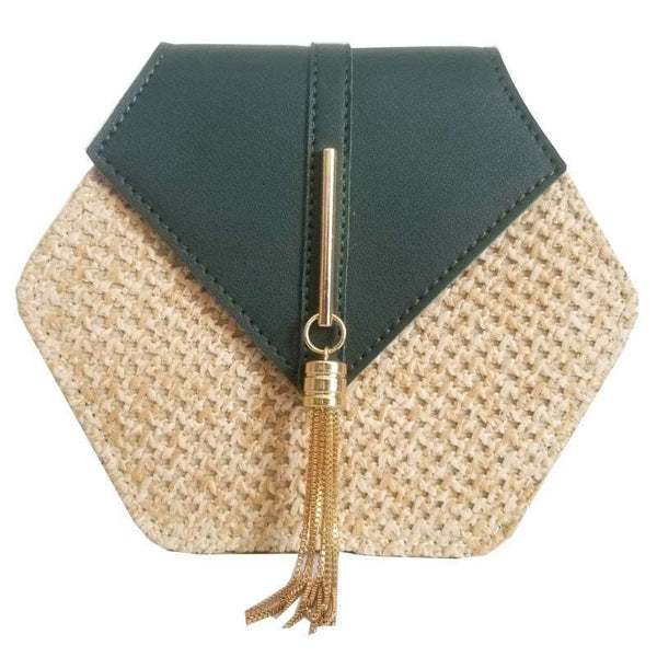Bolsa Pequena Artesanal de Ombro Redonda de Palha