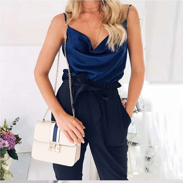 Blusa de Alcinha em Cetim Solta Decote V