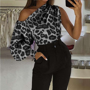 Blusa Solta Manga Única Bufante Animal Print Onça