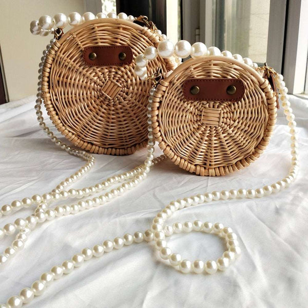 Bolsa Pequena de Ombro Redonda em Bambu Artesanal Praia
