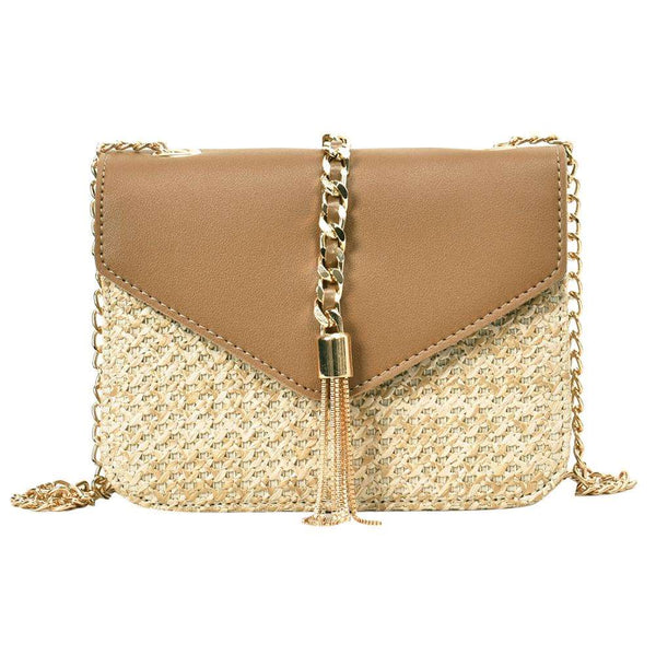 Bolsa Artesanal Pequena de Palha e Alça de Corrente