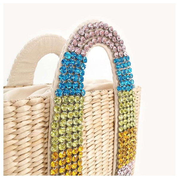 Bolsa Pequena Artesanal de Mão com Palha e Pérolas