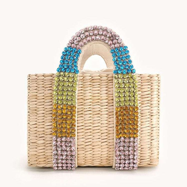 Bolsa Pequena Artesanal de Mão com Palha e Pérolas
