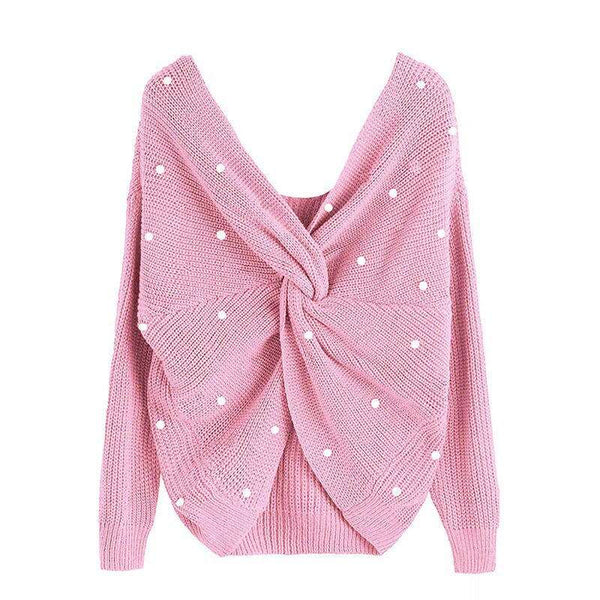 Blusa Solta de Lã Manga Longa com Pérolas
