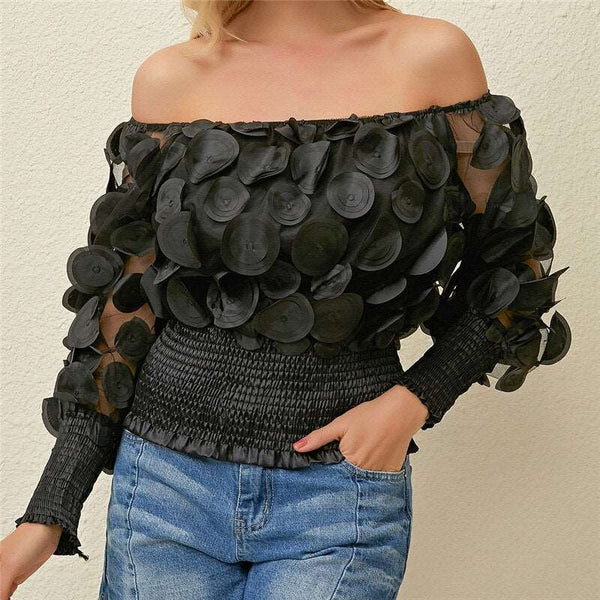 Blusa Solta Ombro a Ombro Manga Longa Bufante