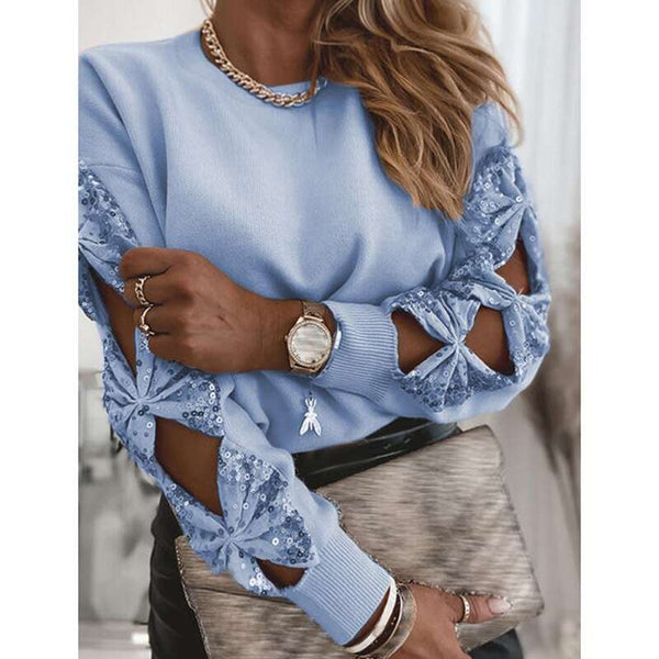 Blusa de Malha com Paetê Manga Longa
