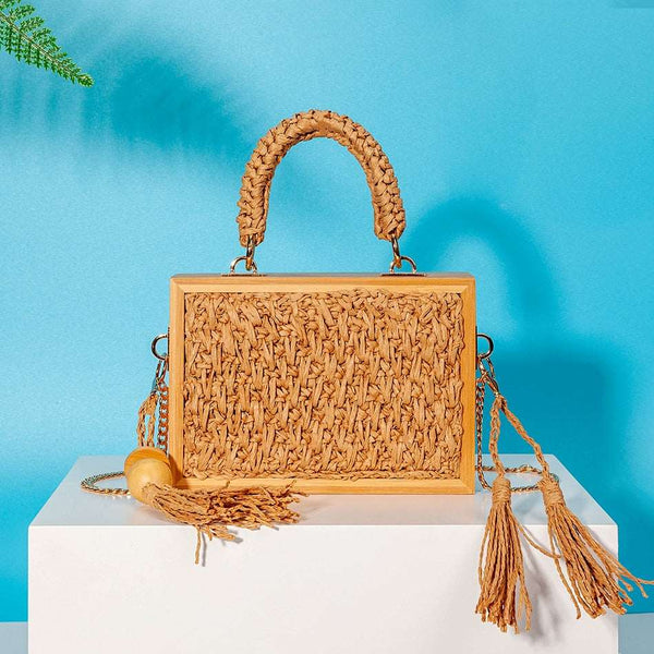 Bolsa Pequena de Mão Bambu e Madeira Praia