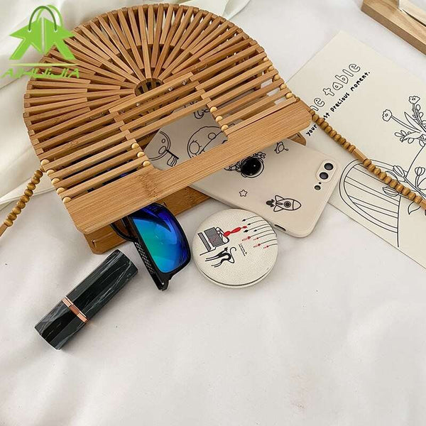 Bolsa Pequena de Ombro em Bambu e Madeira Praia