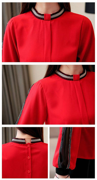 Blusa Solta Fina Manga Longa e Gola Alta com Diamantes