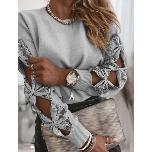 Blusa de Malha com Paetê Manga Longa