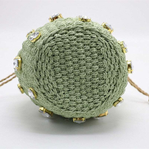 Bolsa Pequena de Mão Artesanal Cesto com Cristais Praia