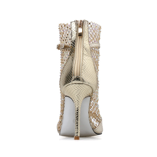 Sandália Peep Toe Salto Alto Fino com Cristais