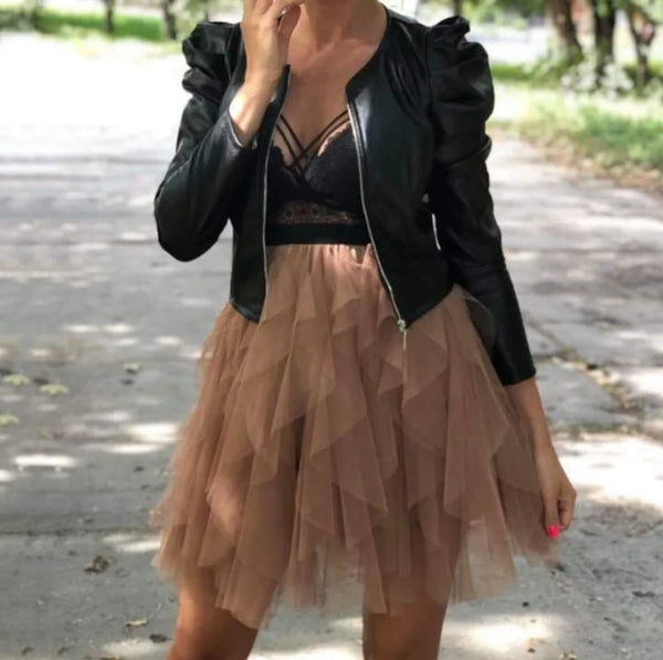 Leather Jacket with Puff Sleeves