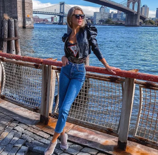 Leather Jacket with Puff Sleeves