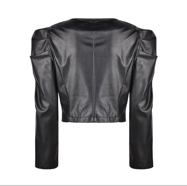 Leather Jacket with Puff Sleeves