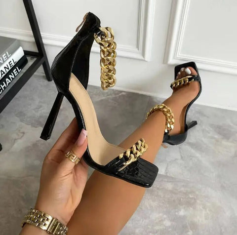Thin High Heel Sandal with Metal Strap