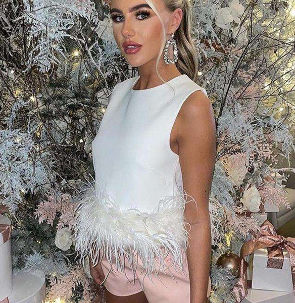 Blusa sem Alças com Plumas