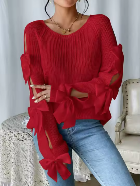 Blusa Manga Longa de Lã com laço de Cetim