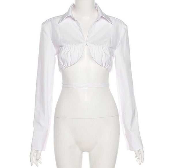 Long Sleeve Cropped Shirt with Tie
