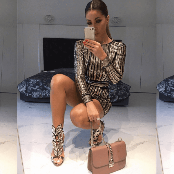 Sandália de Verniz Salto Alto Fino com Decoração
