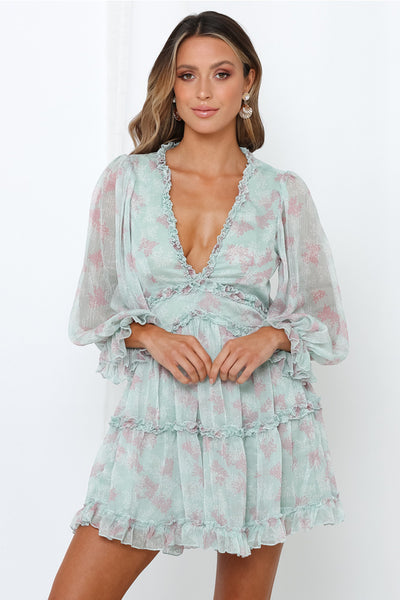 Vestido Curto de Chiffon Decote V Manga Longa