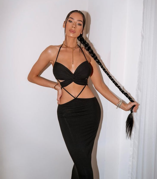 Vestido Longo de Alcinha com Recorte na Cintura e Decote V