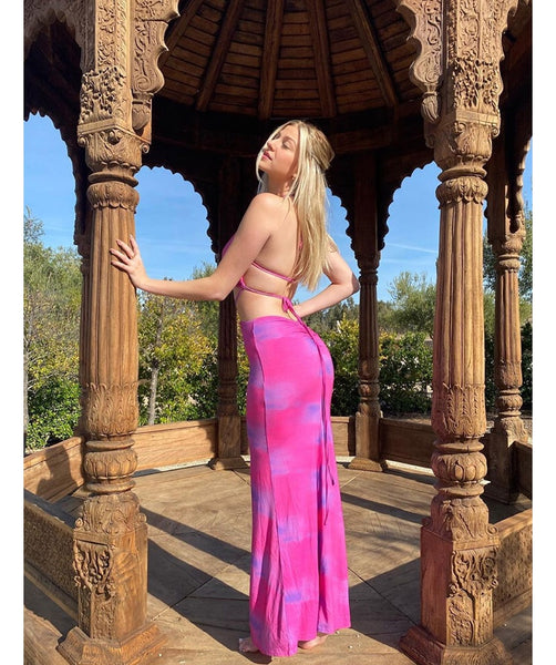 Vestido Longo de Alcinha com Recorte na Cintura e Decote V