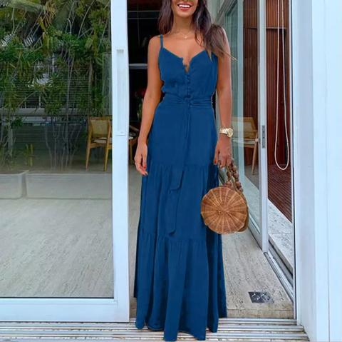 Vestido Longo de Alcinha Com Botões e Amarração