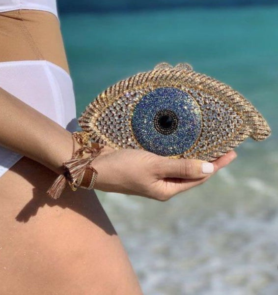 Bolsa Pequena de Cristal Clutch Olho Grego